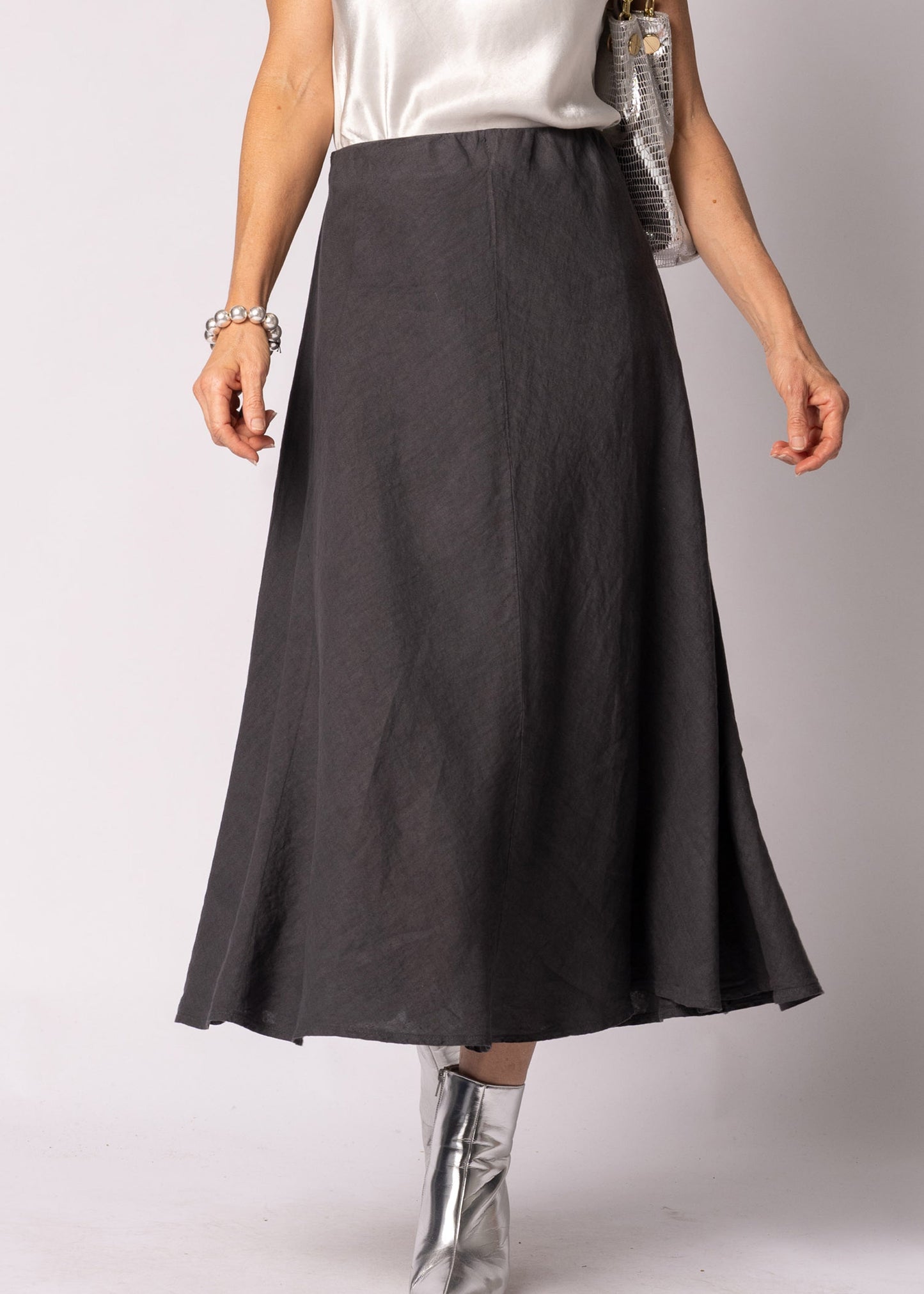 Lela Linen Skirt in Granite