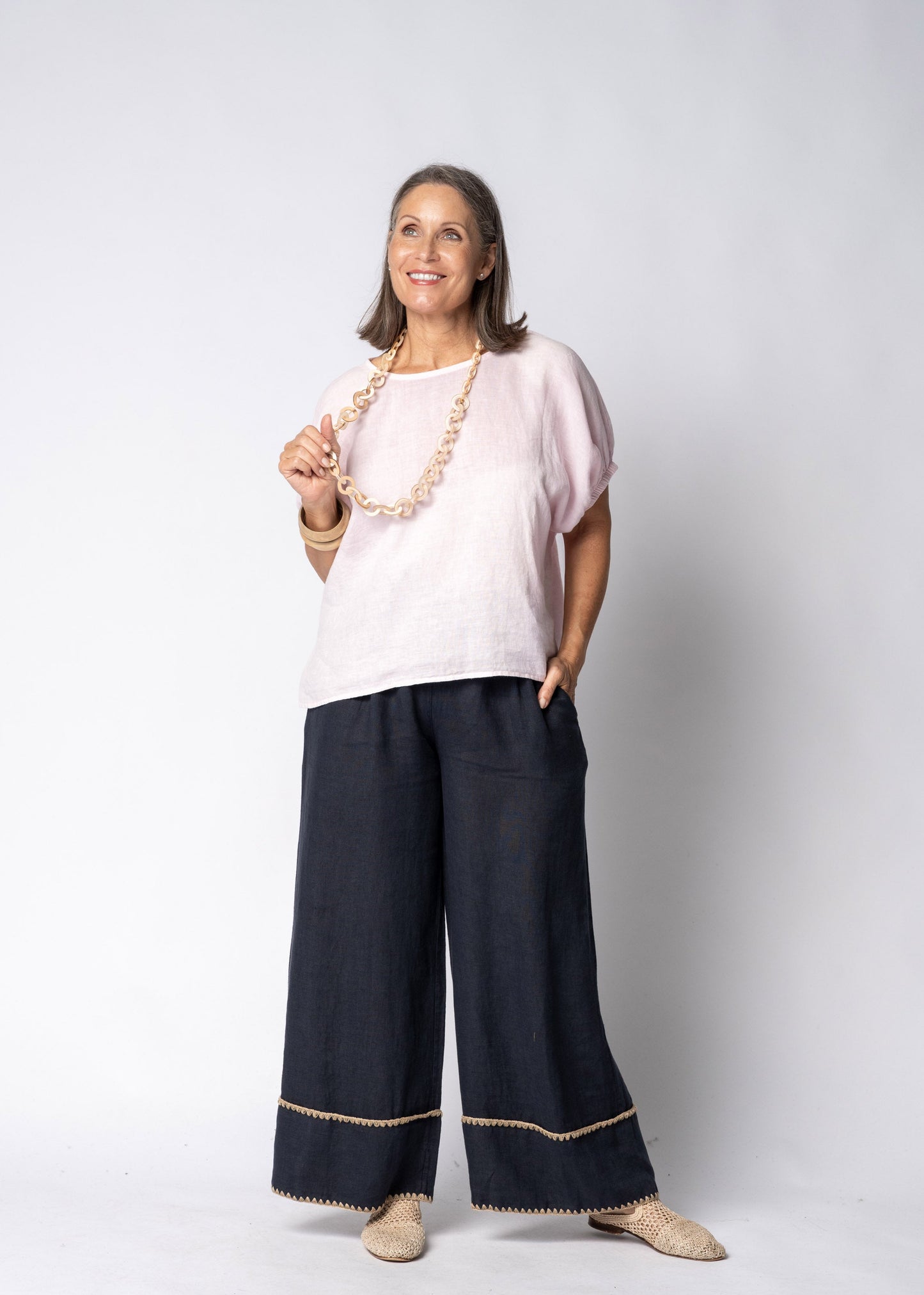 Solene Linen Top in Modena Pink