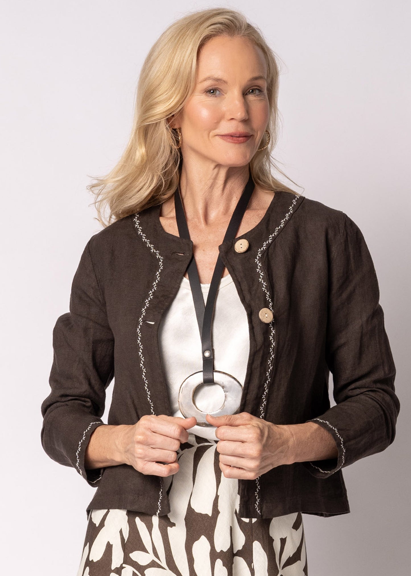 Teresa Linen Jacket in Chocolate Truffle