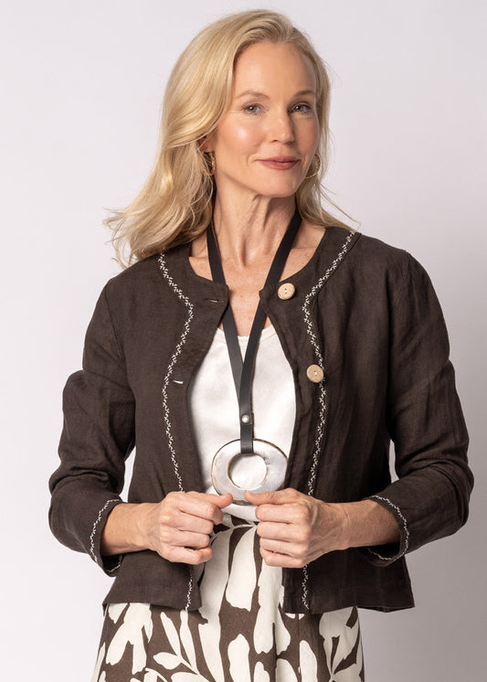 Teresa Linen Jacket in Chocolate Truffle