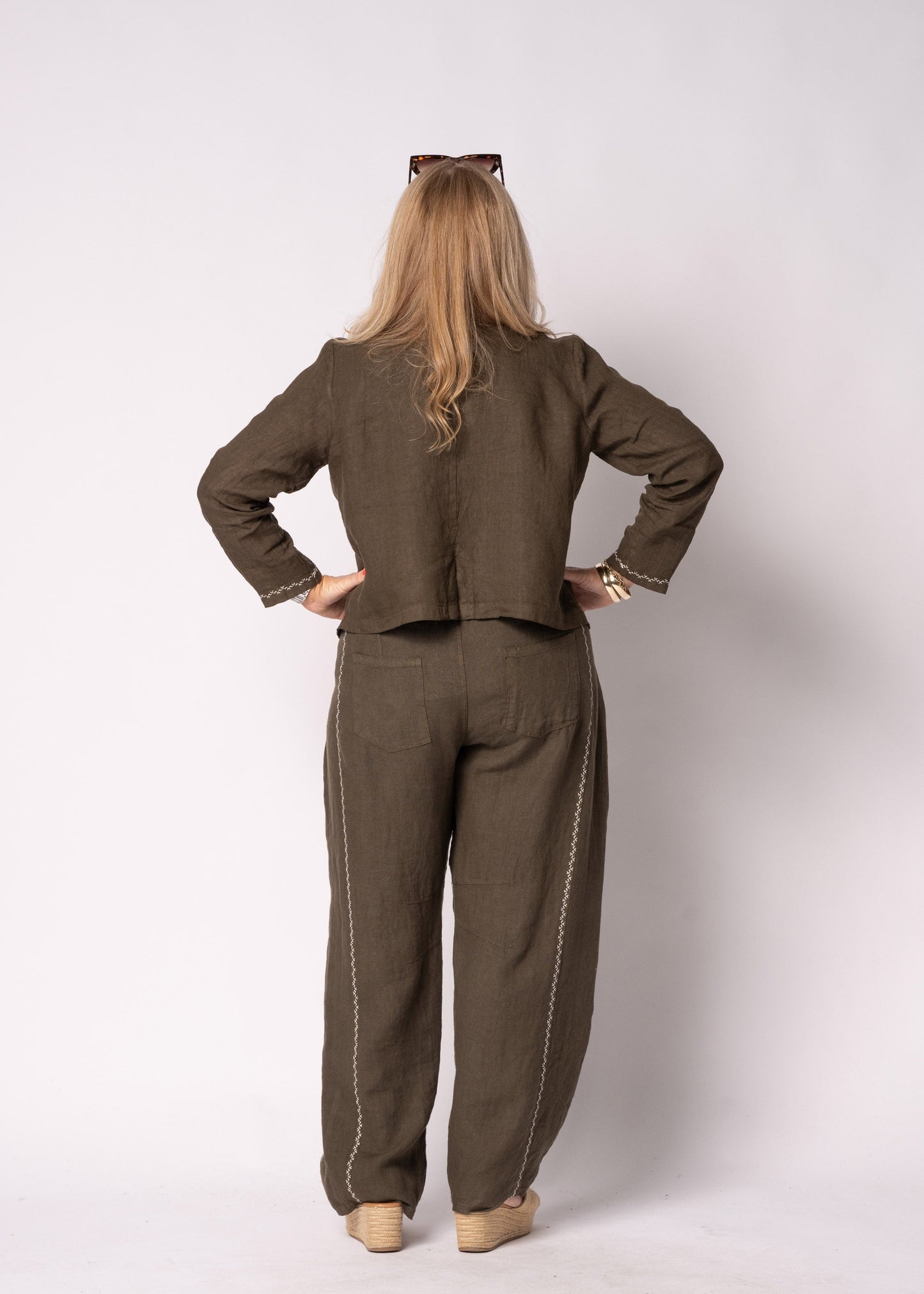 Teresa Linen Jacket in Moss Green