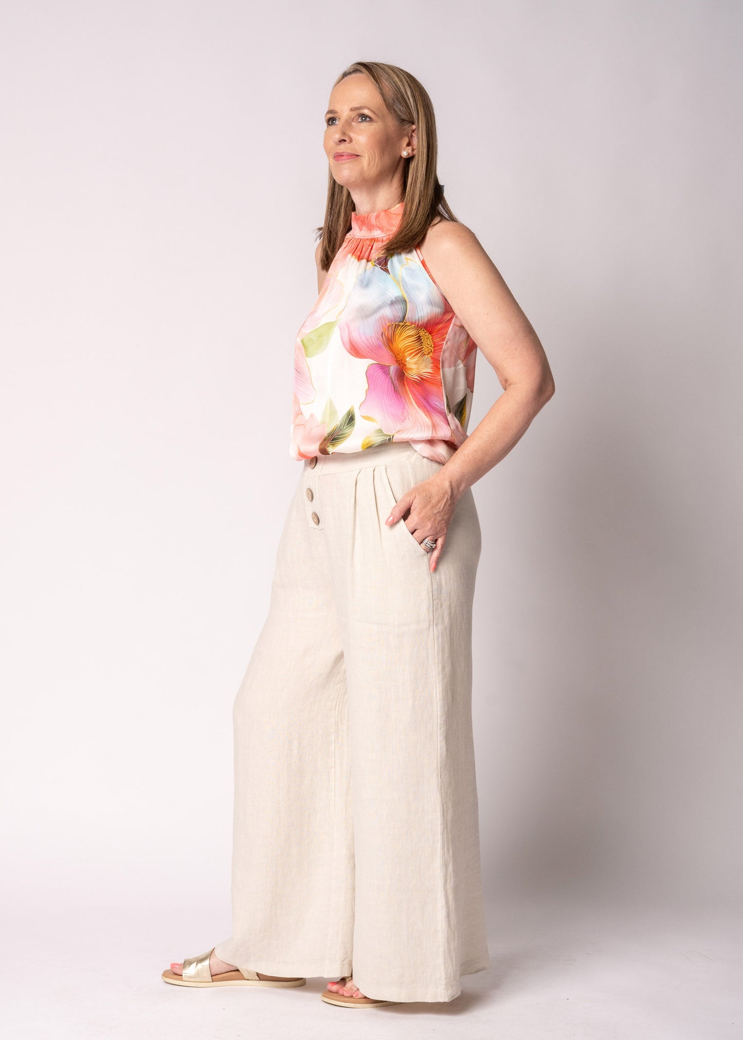 Renata Linen Pants in Latte