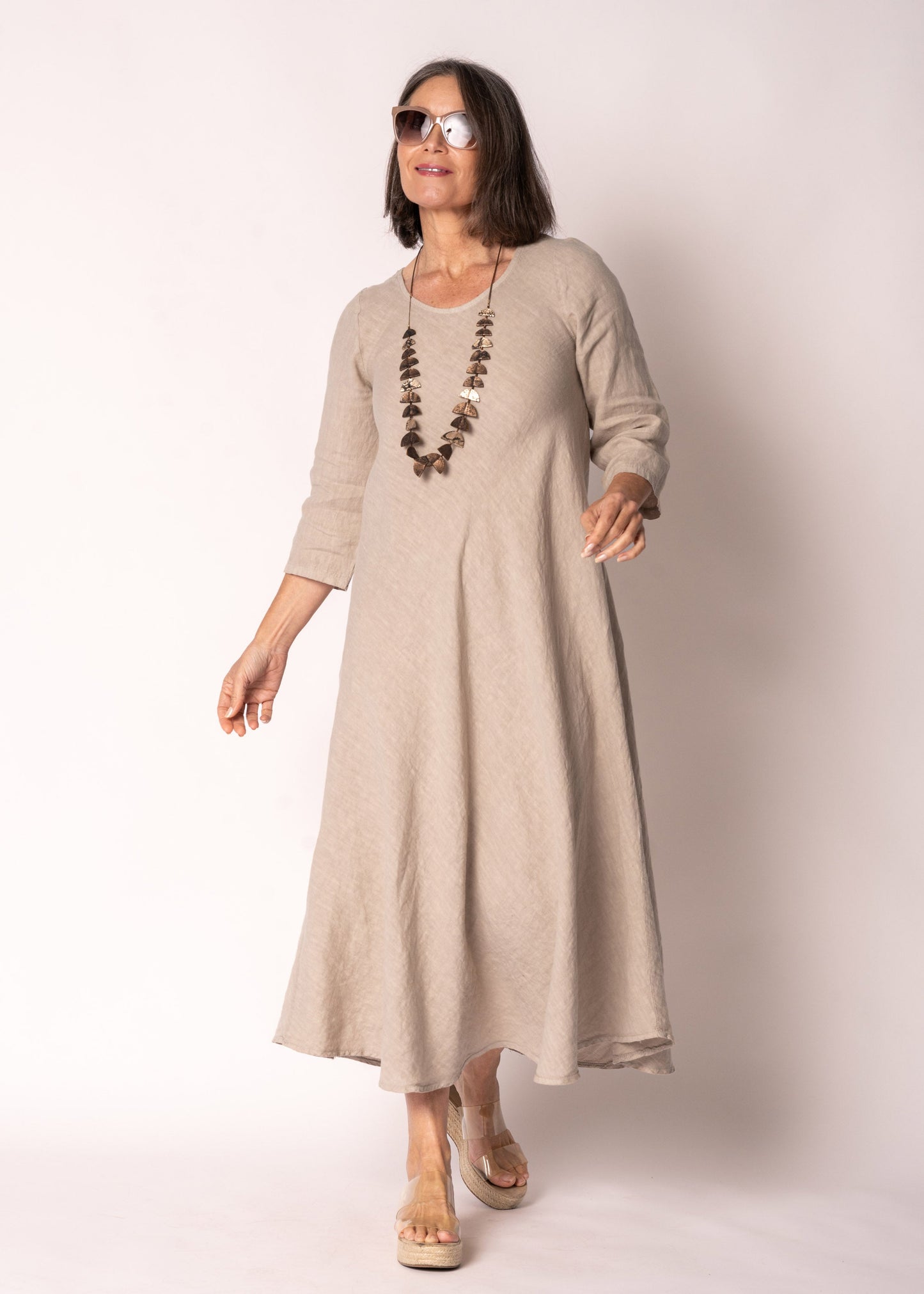 Brontie Linen Dress in Latte