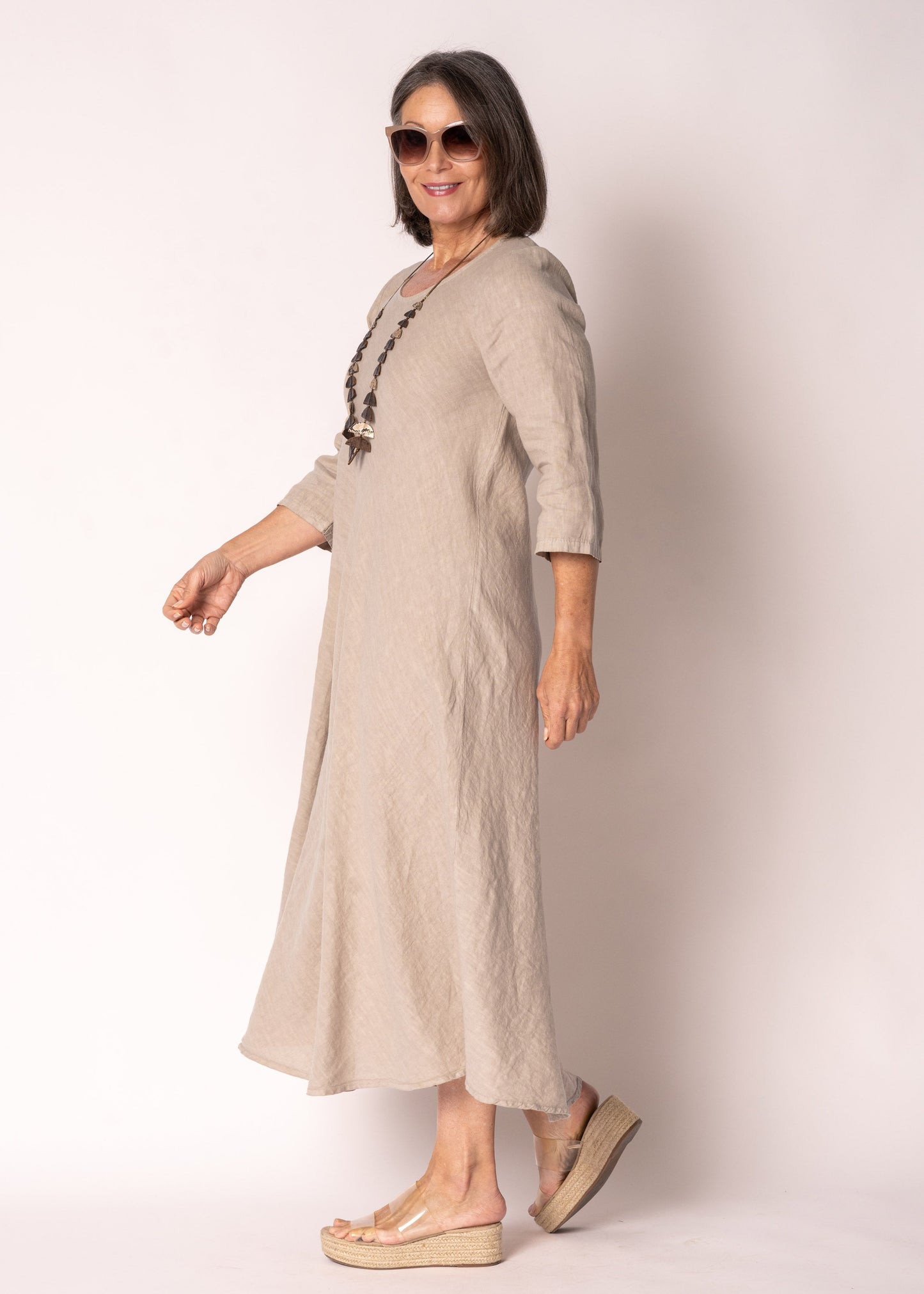 Brontie Linen Dress in Latte