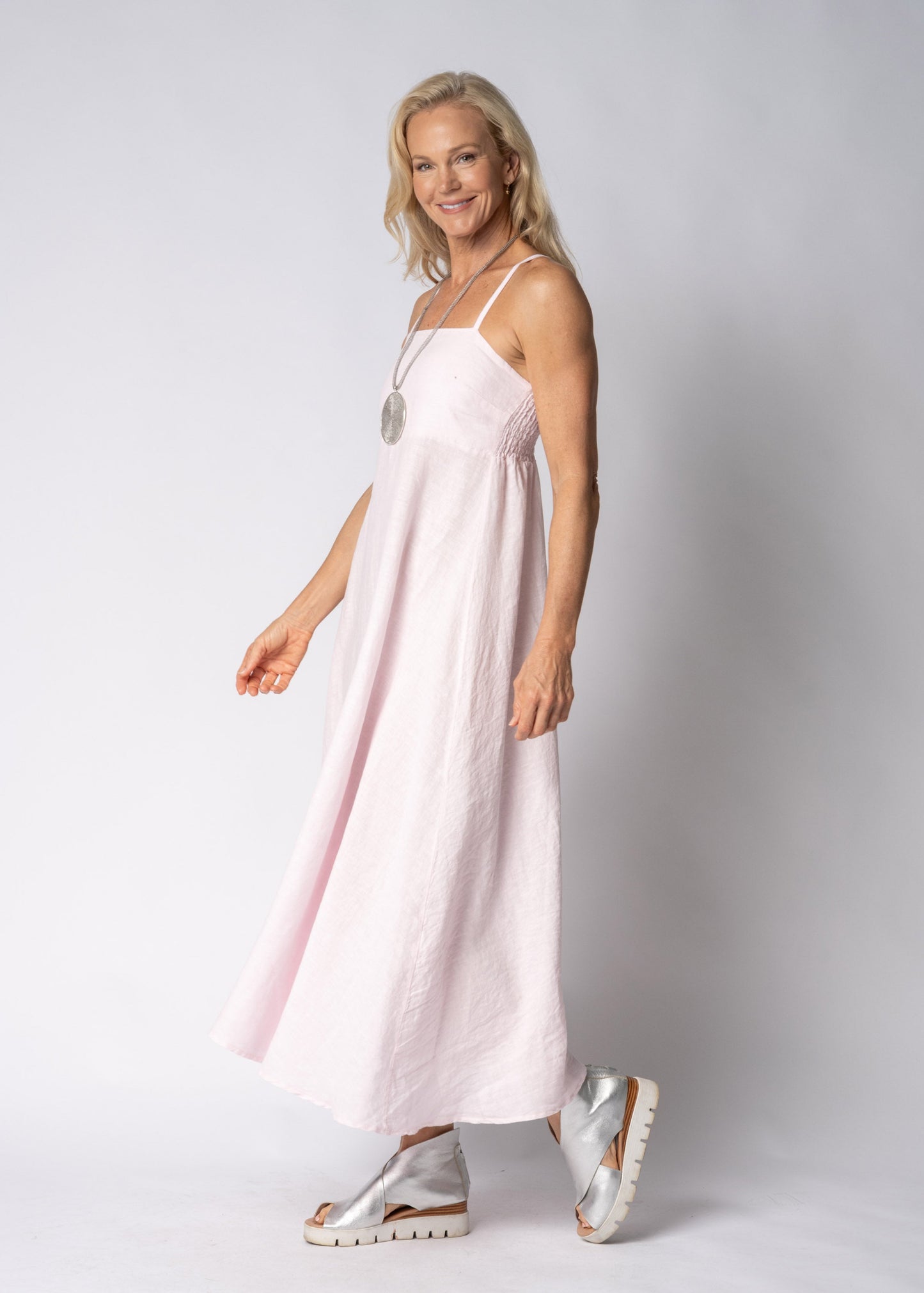 Adelina Linen Dress in Modena Pink