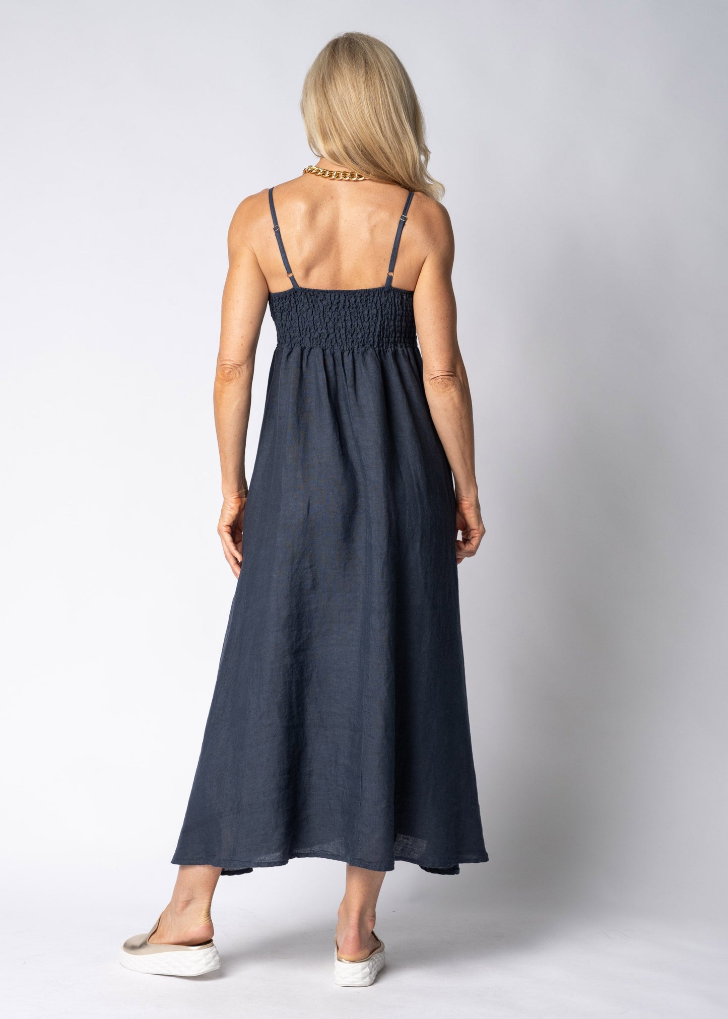 Adelina Linen Dress in Navy