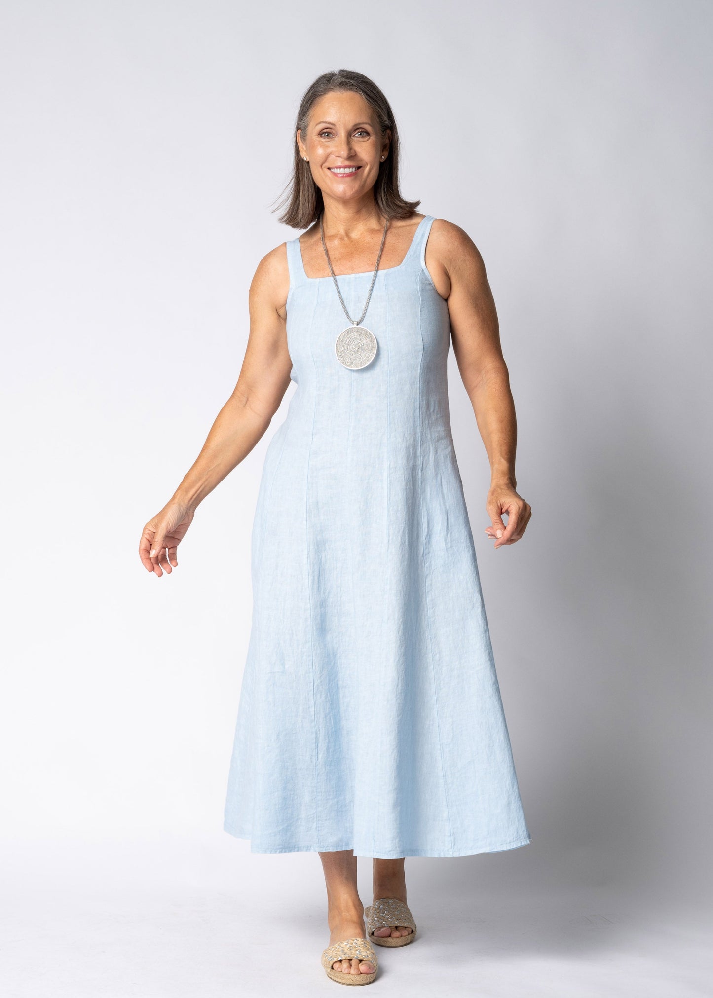 Selana Linen Dress in Baby Blue