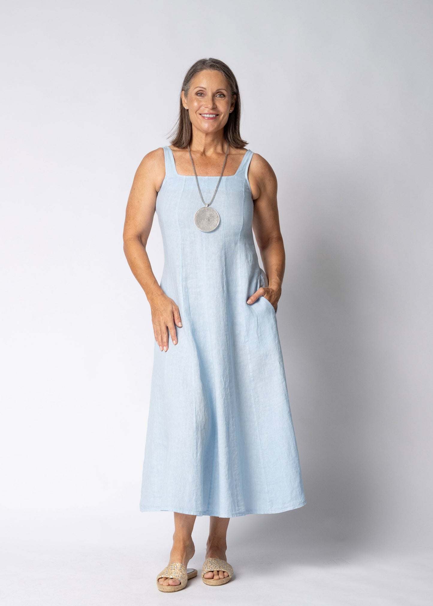 Selana Linen Dress in Baby Blue