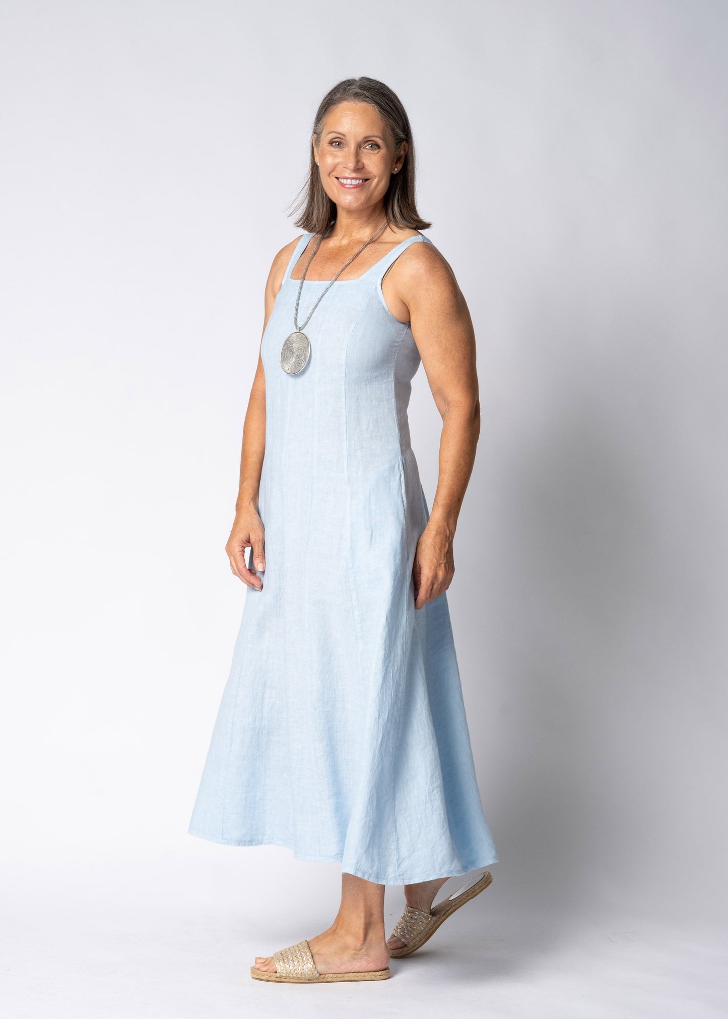 Selana Linen Dress in Baby Blue