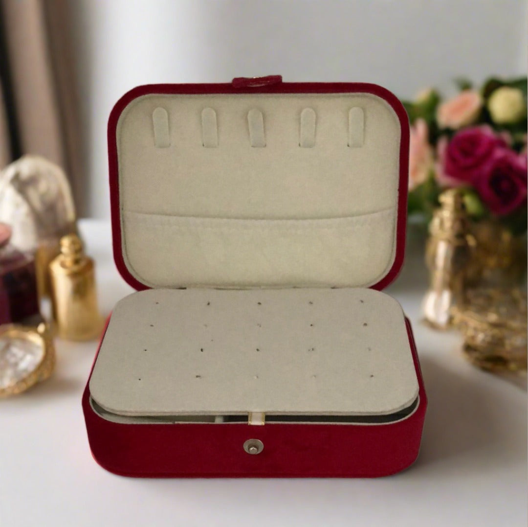 Velvet Jewellery Box - Plain - Red - For Dresser or Travel - Cheeky Goddess