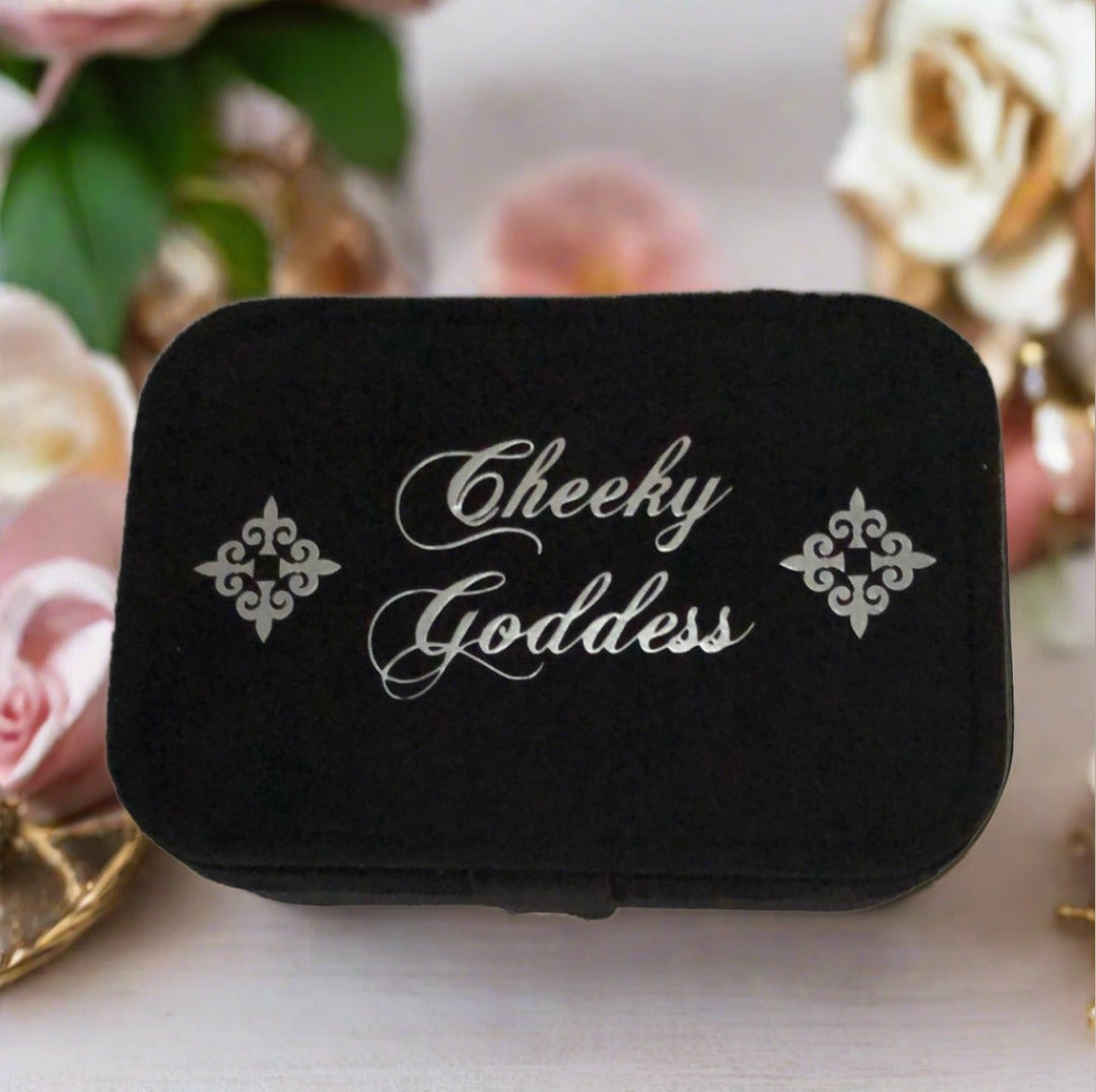 Custom Name Velvet Jewellery Box - Black - Personalized Gifts for Her - For Dresser or Travel - Cheeky Goddess