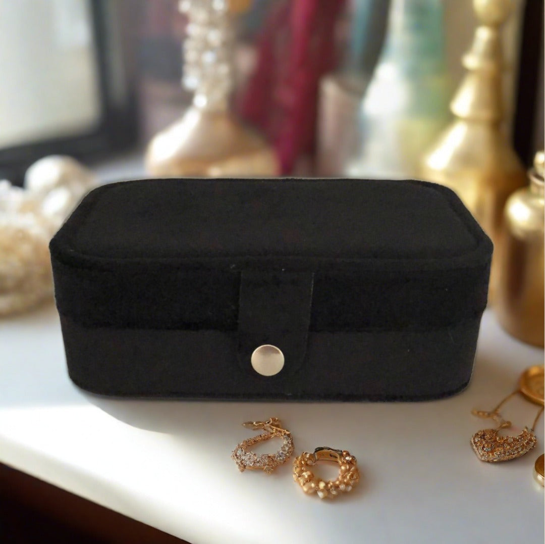 Velvet Jewellery Box - Plain - Black - For Dresser or Travel - Cheeky Goddess