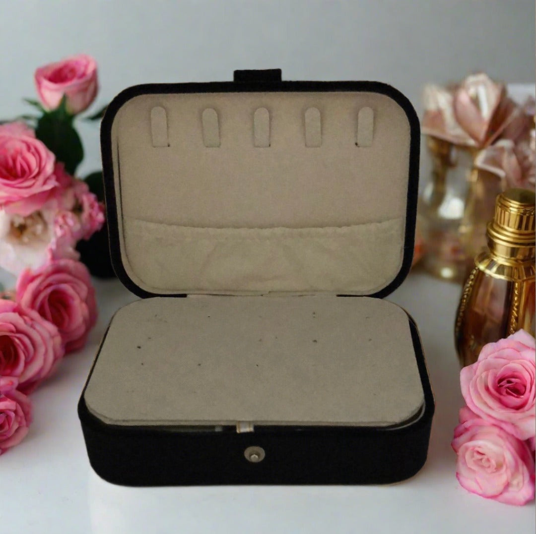 Custom Name Velvet Jewellery Box - Black - Personalized Gifts for Her - For Dresser or Travel - Cheeky Goddess