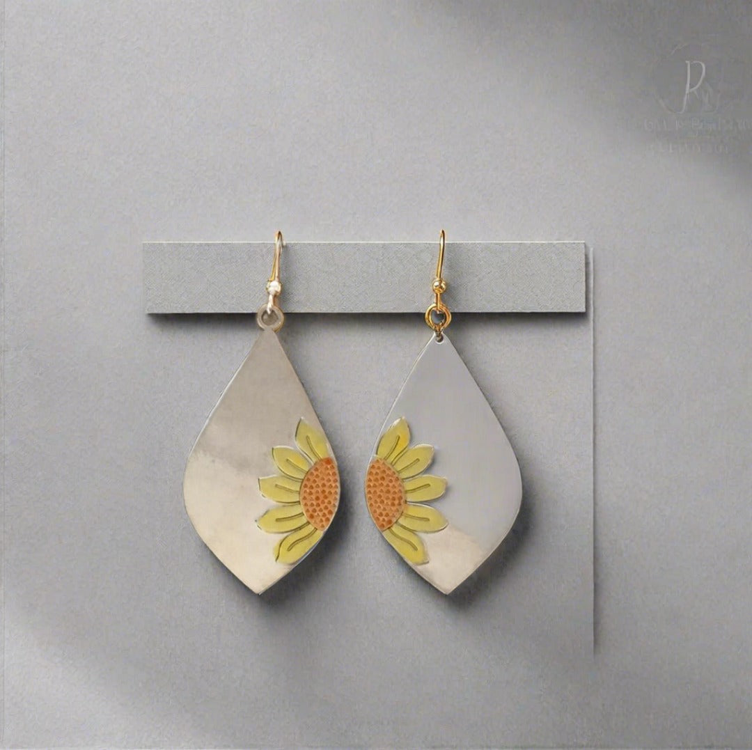 Sunflower Earrings with Yellow and Orange Accents - Cheeky Goddess