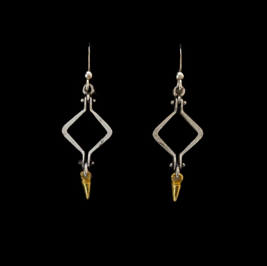 Silver Hinged Diamond Shaped Earrings with Gold Accent - Cheeky Goddess