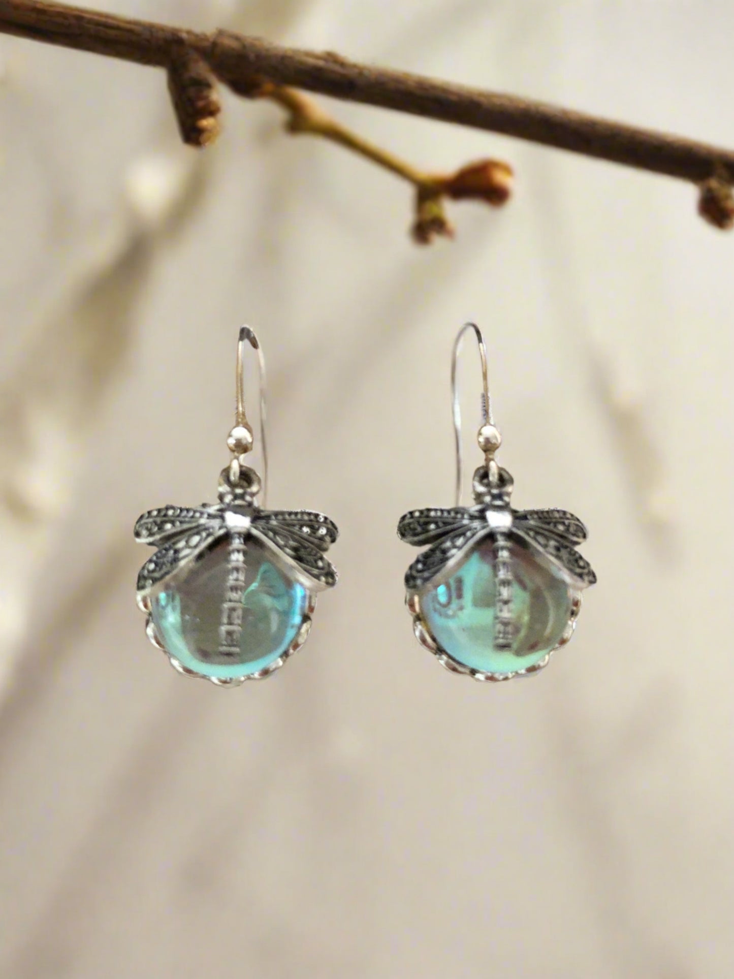 Dragonfly on Half Round Glass Earrings - Cheeky Goddess