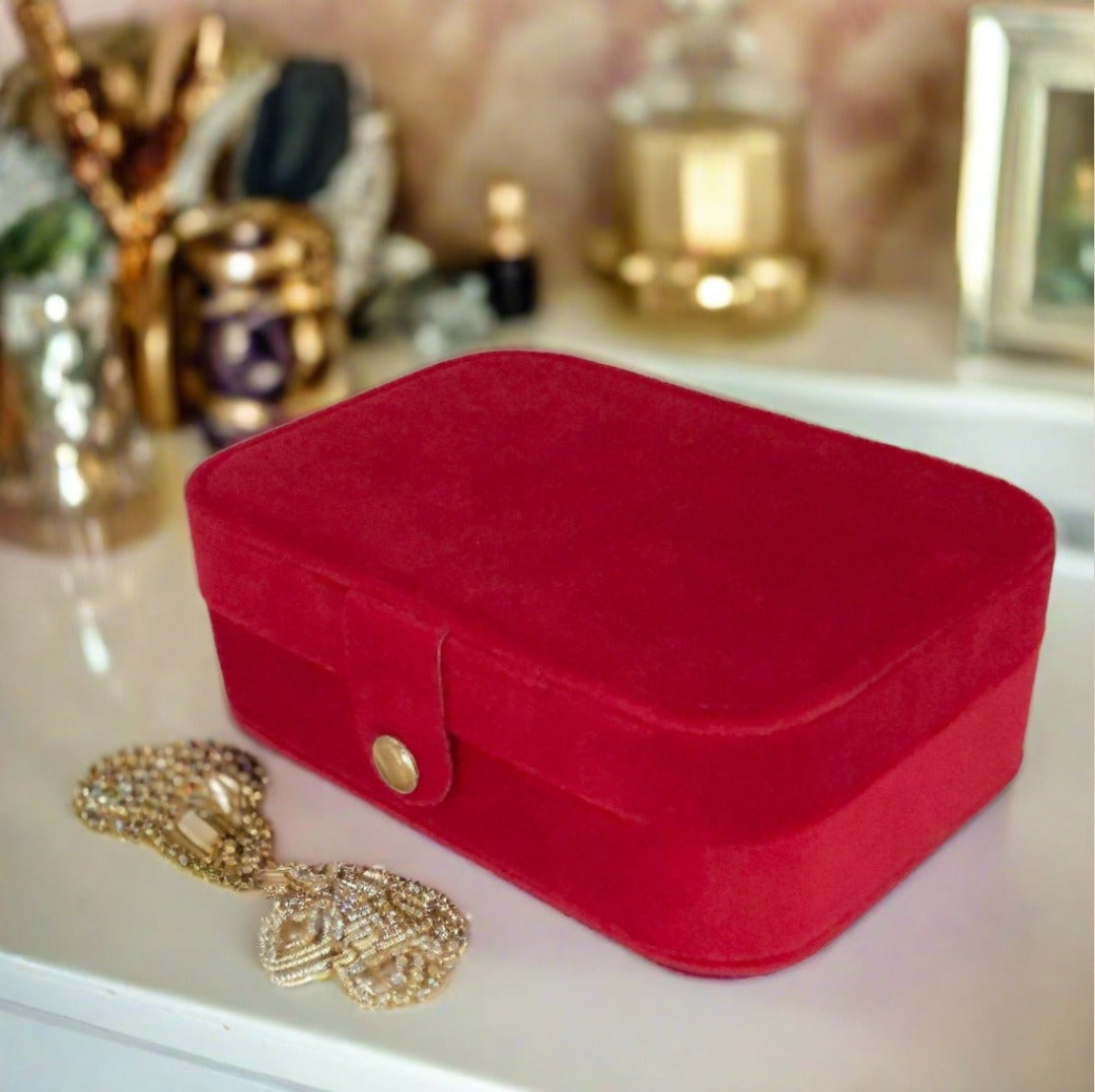 Velvet Jewellery Box - Plain - Red - For Dresser or Travel - Cheeky Goddess