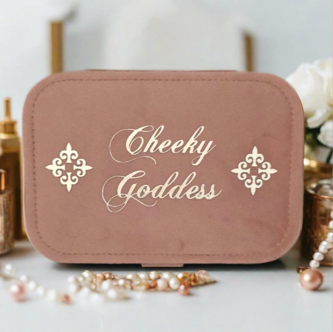 Custom Name Velvet Jewellery Box - Pink - Personalized Gifts for Her - For Dresser or Travel - Cheeky Goddess