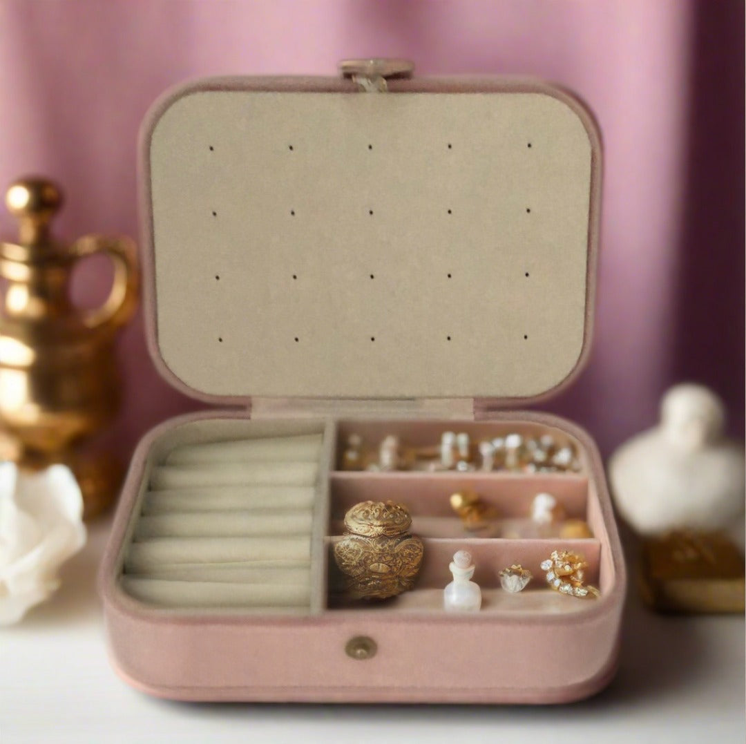 Velvet Jewellery Box - Plain - Pink - For Dresser or Travel - Cheeky Goddess