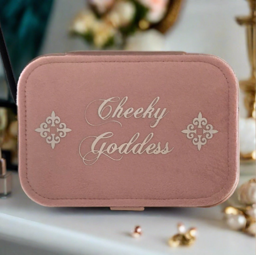 Custom Name Velvet Jewellery Box - Pink - Personalized Gifts for Her - For Dresser or Travel - Cheeky Goddess