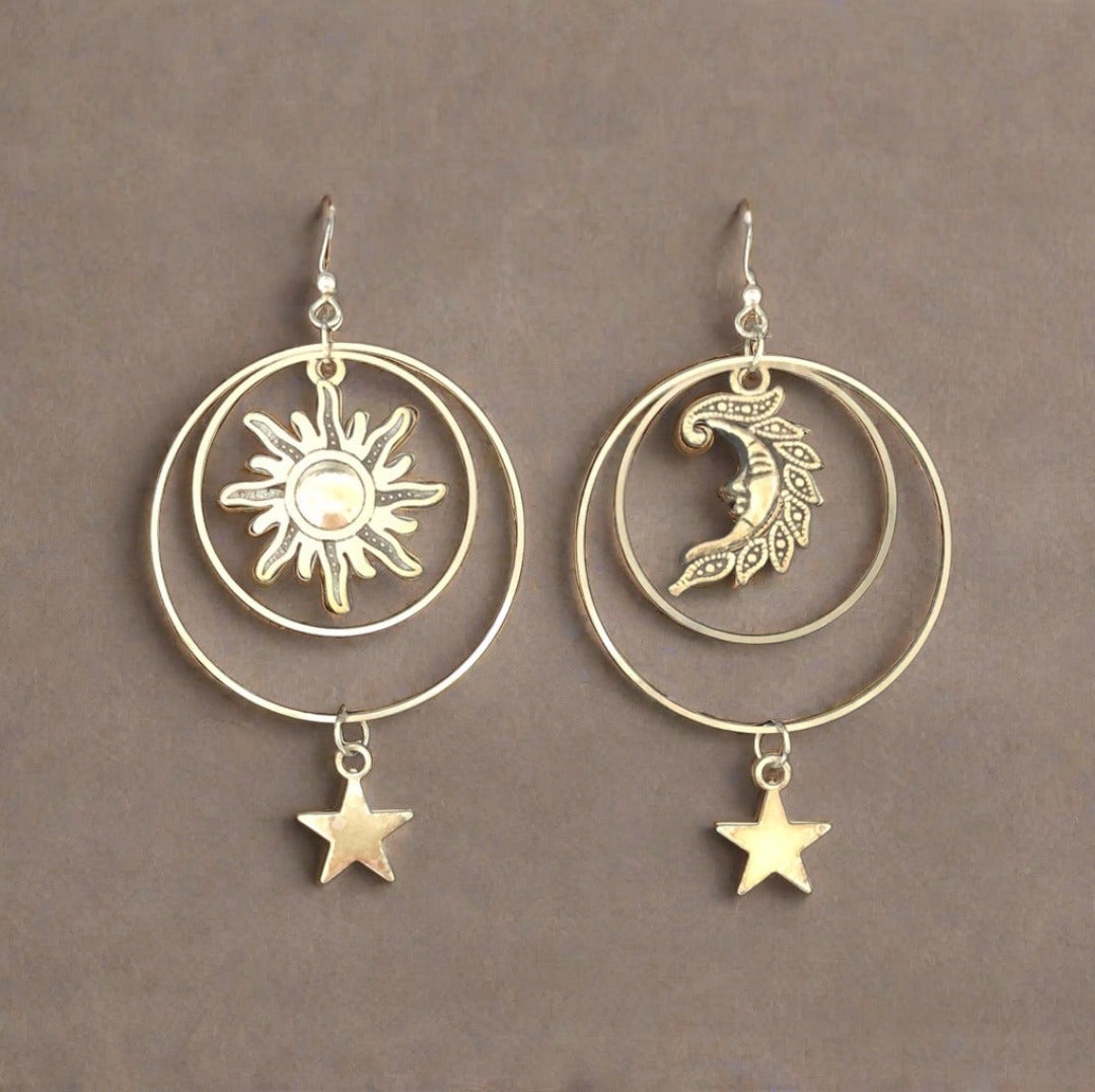 Sun Moon and Star Drop Earrings - Cheeky Goddess