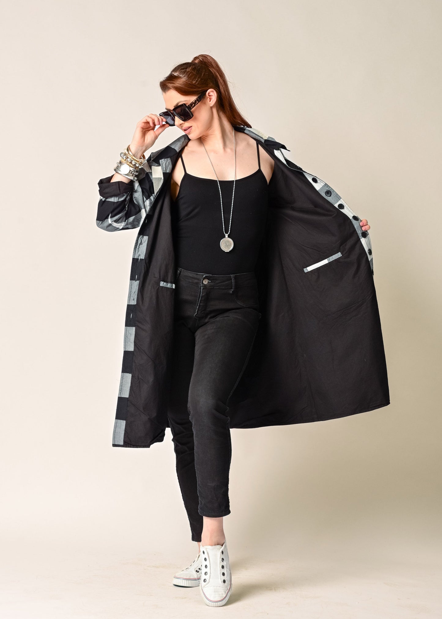 Anthea Cotton Jacket in Onyx Check