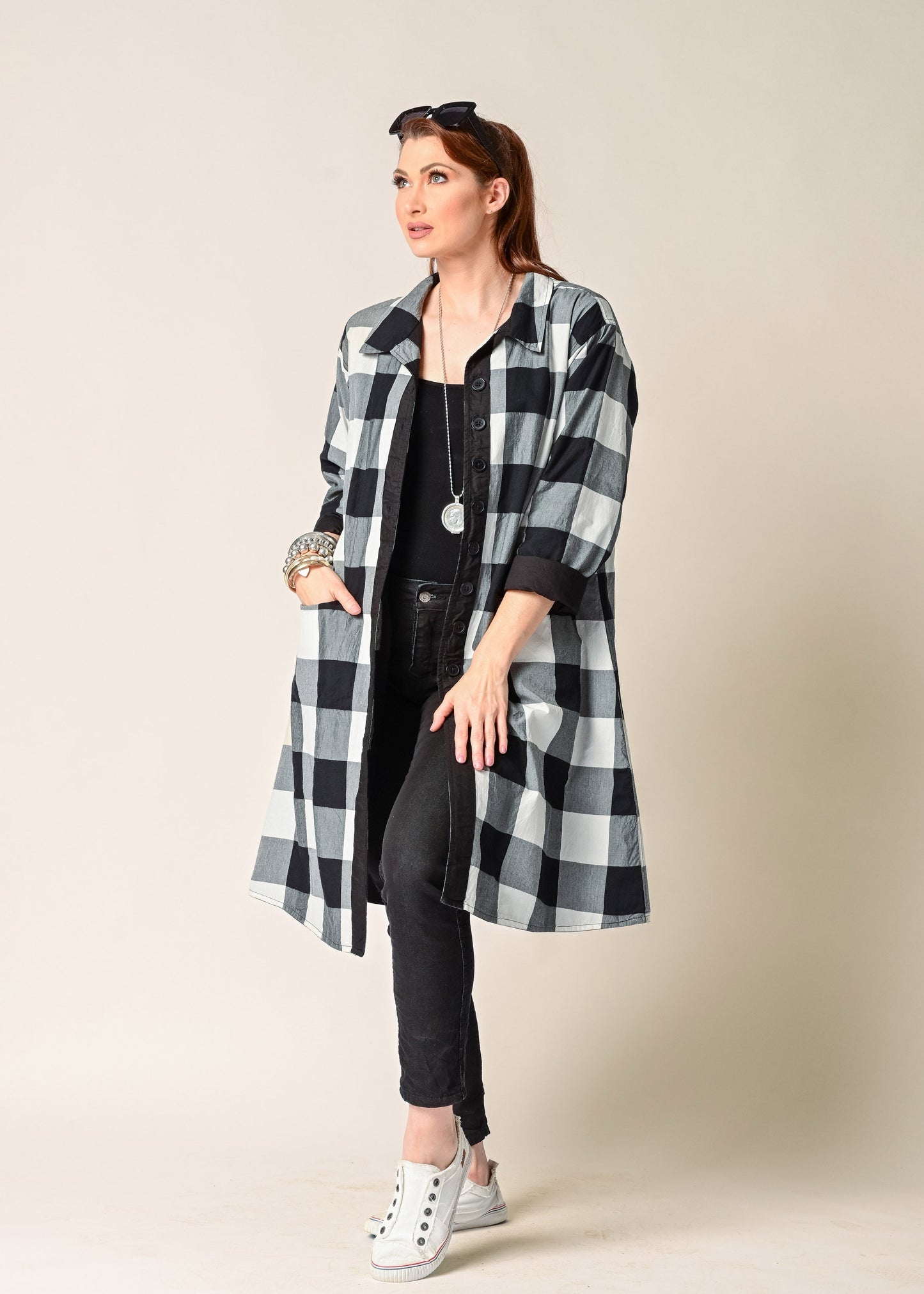 Anthea Cotton Jacket in Onyx Check