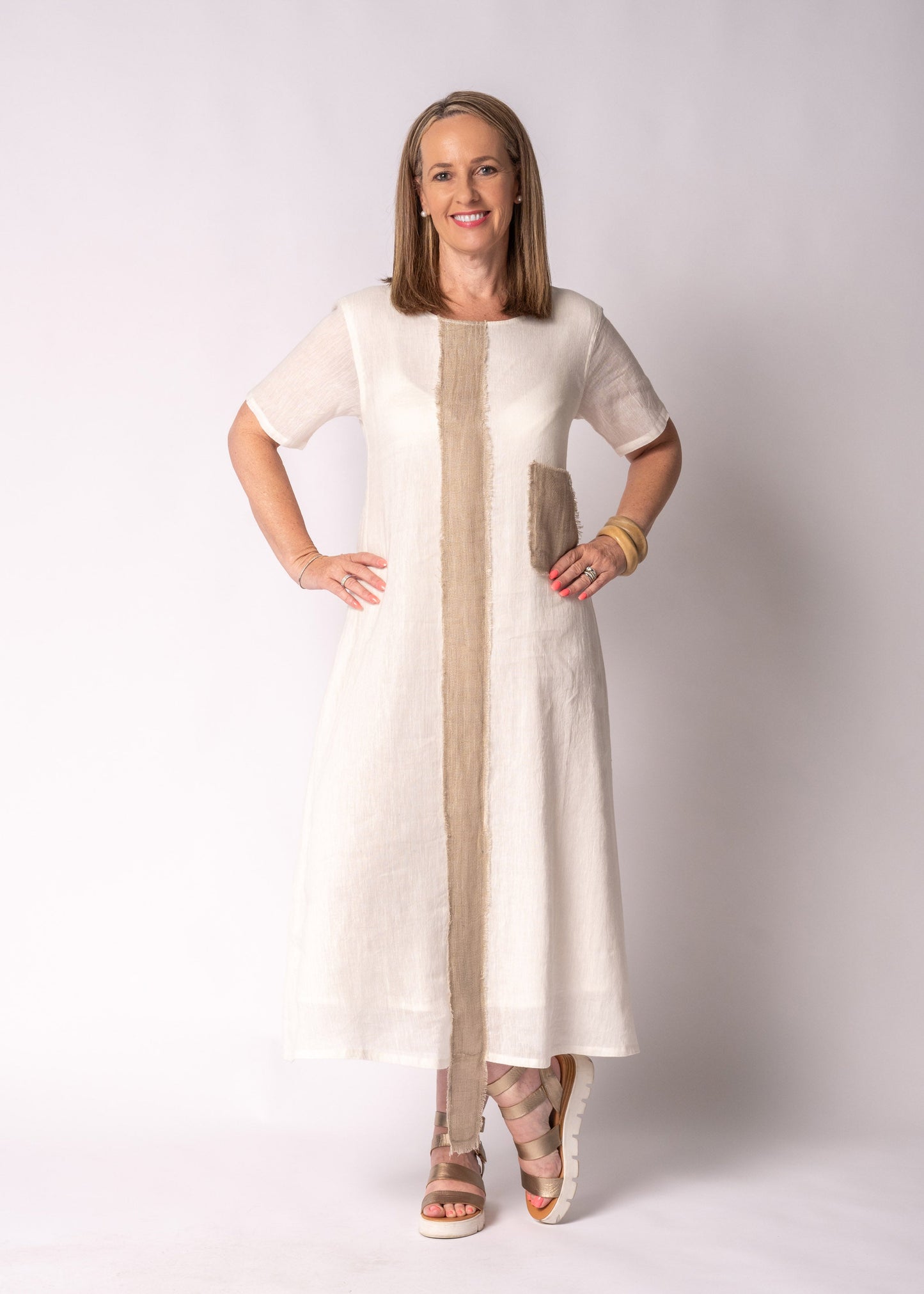 Sophia Linen Dress in Cream
