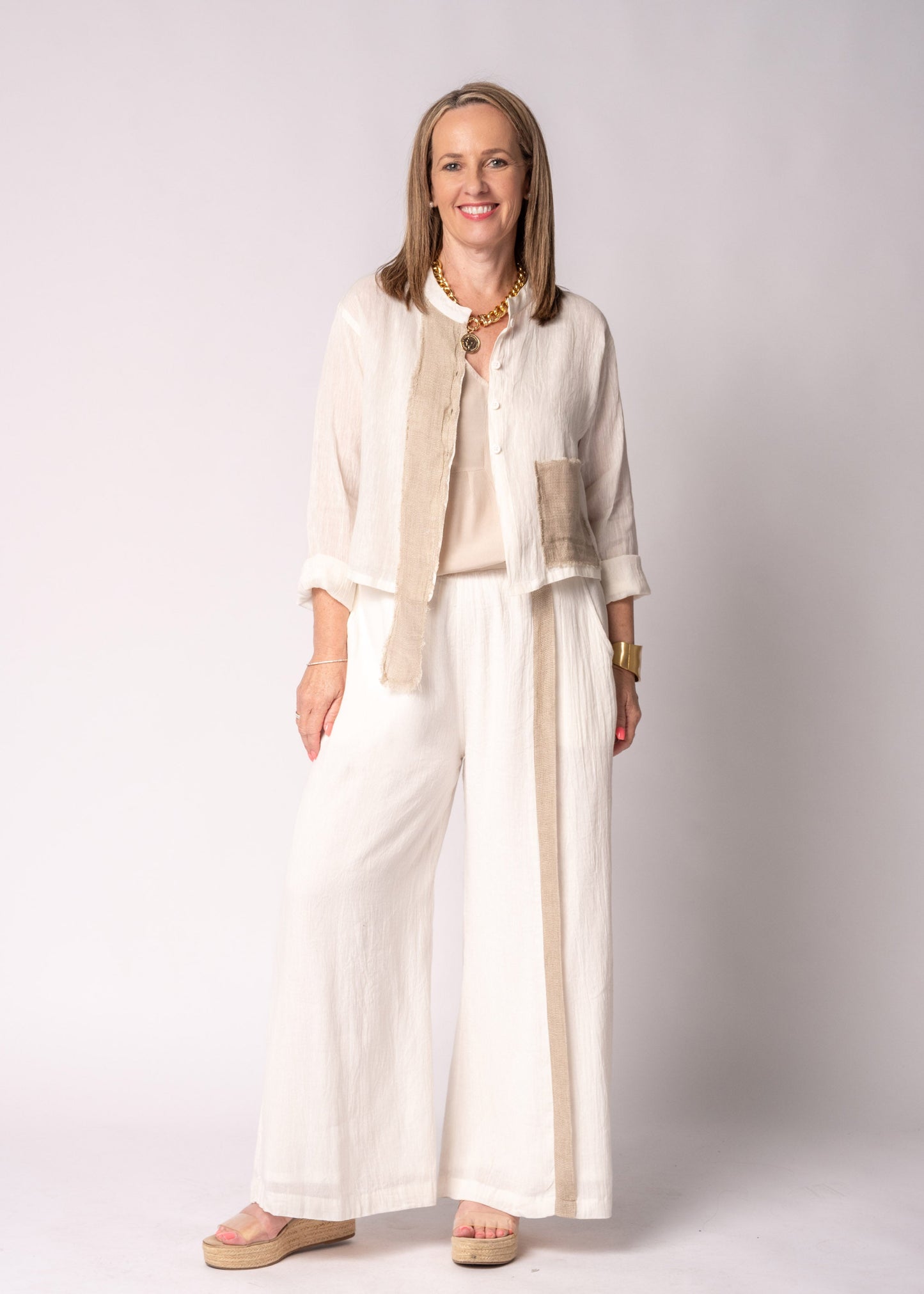 Emery Linen Top in Cream