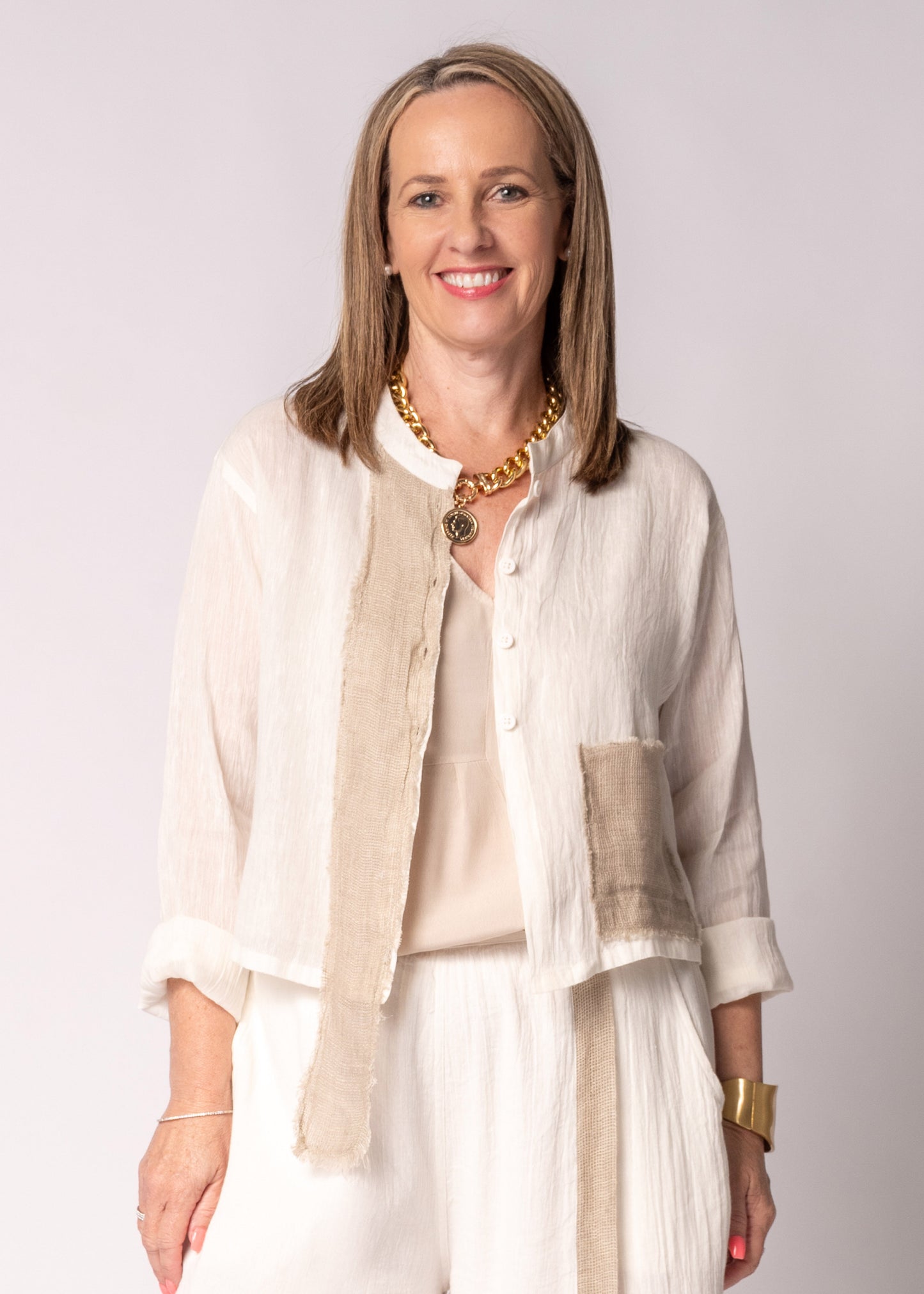 Emery Linen Top in Cream