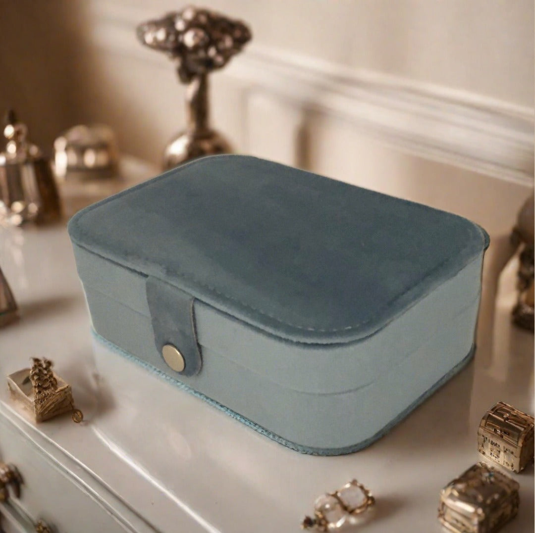 Velvet Jewellery Box - Plain - Light Blue - For Dresser or Travel - Cheeky Goddess