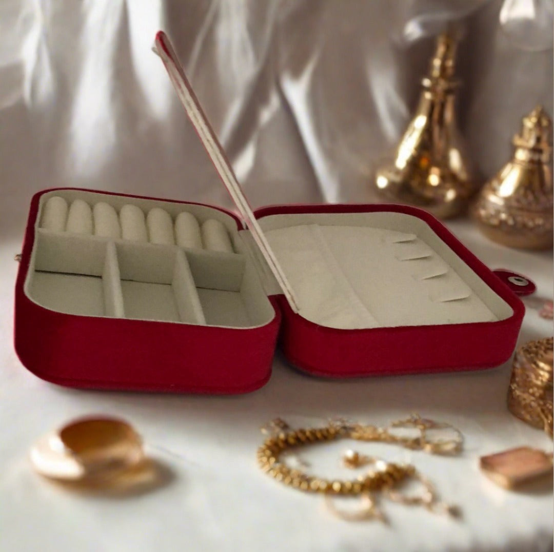 Velvet Jewellery Box - Plain - Red - For Dresser or Travel - Cheeky Goddess