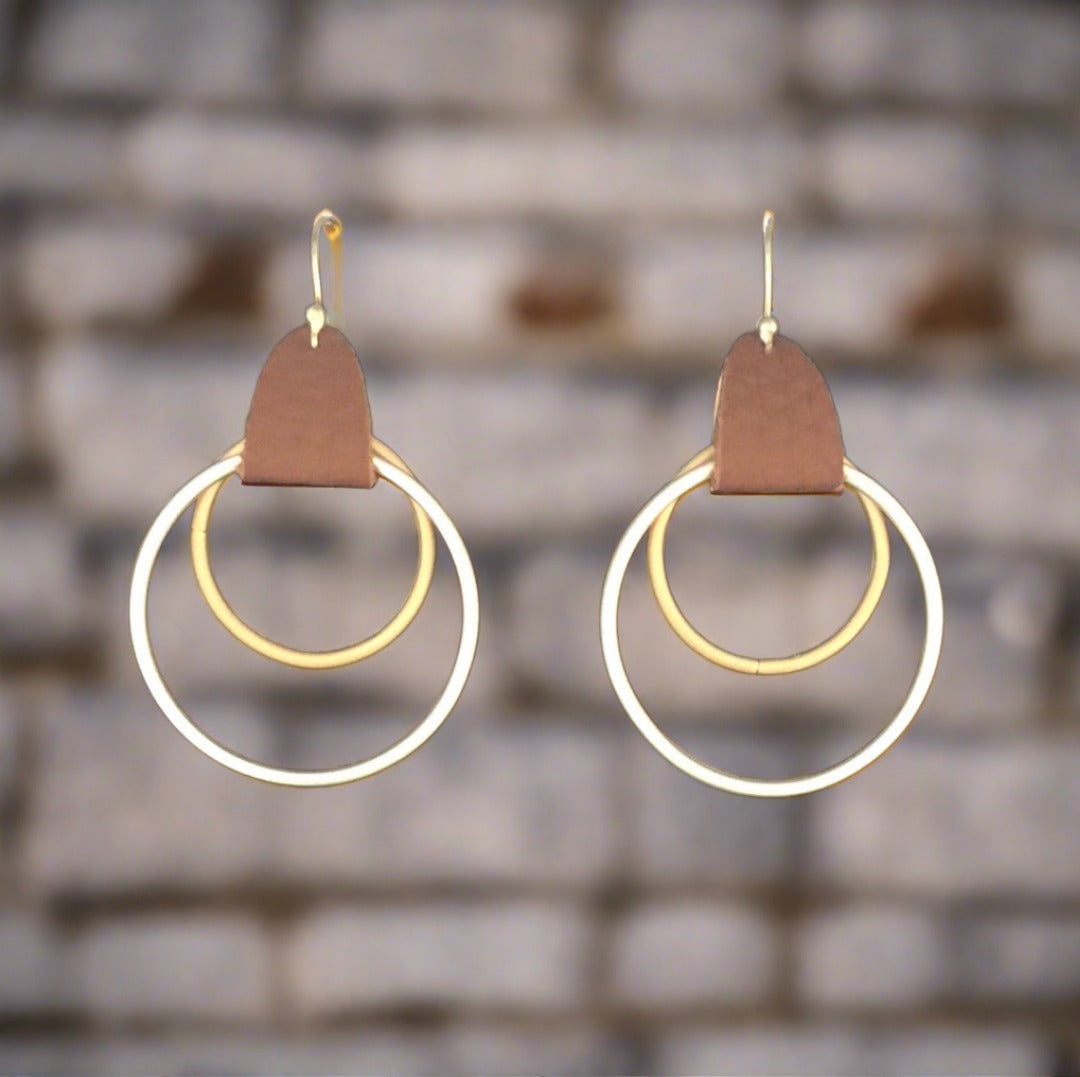 Circle Earrings with Leather Tab and Gold Accent - Cheeky Goddess