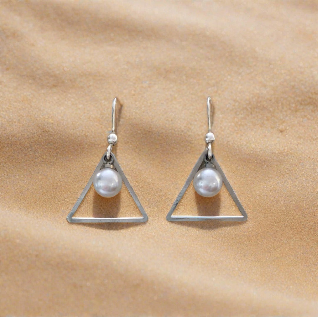 Triangle Drop with Faux Pearl Earrings - Cheeky Goddess