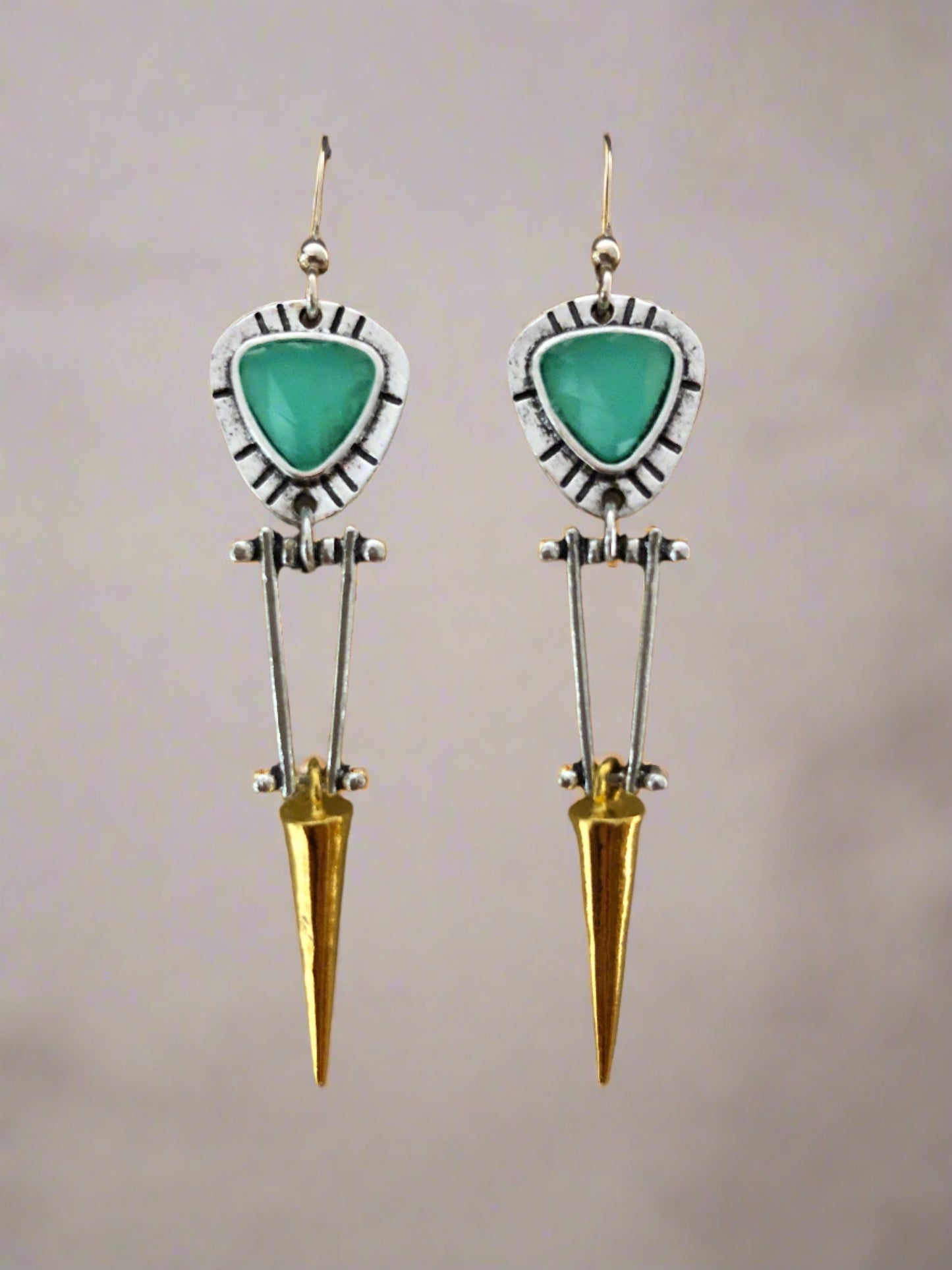 Drop Earrings with Green and Gold Accents - Cheeky Goddess