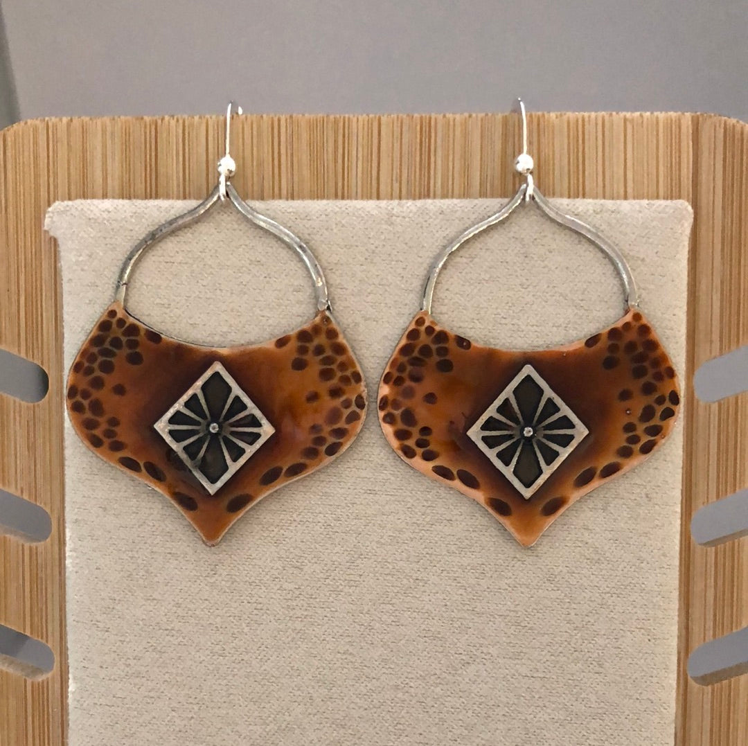 Enamelled Earrings with Brown and Copper Colors with Black Accents - Cheeky Goddess