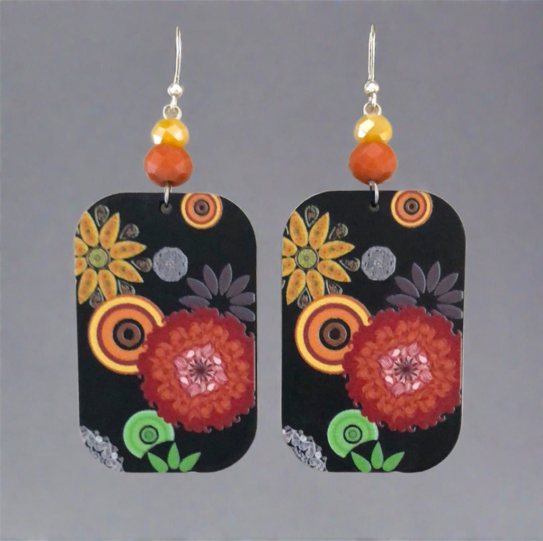 Rectangular Drop Earrings with Flowers - Cheeky Goddess