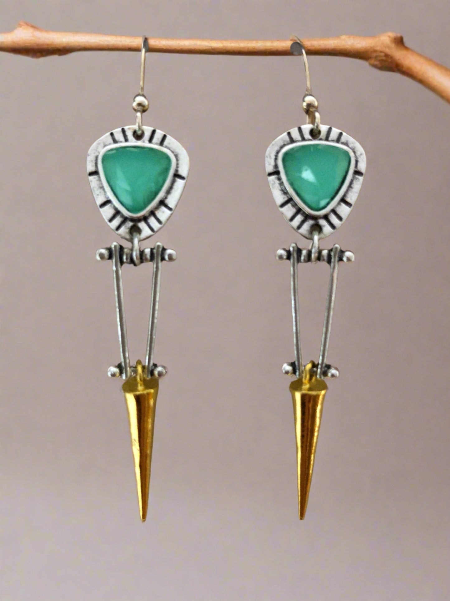 Drop Earrings with Green and Gold Accents - Cheeky Goddess