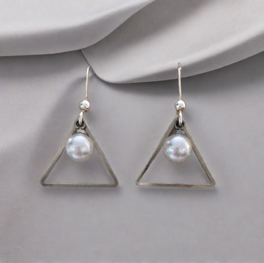 Triangle Drop with Faux Pearl Earrings - Cheeky Goddess