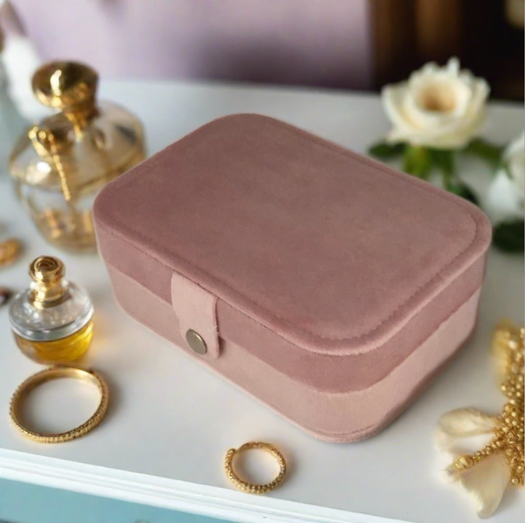 Velvet Jewellery Box - Plain - Pink - For Dresser or Travel - Cheeky Goddess