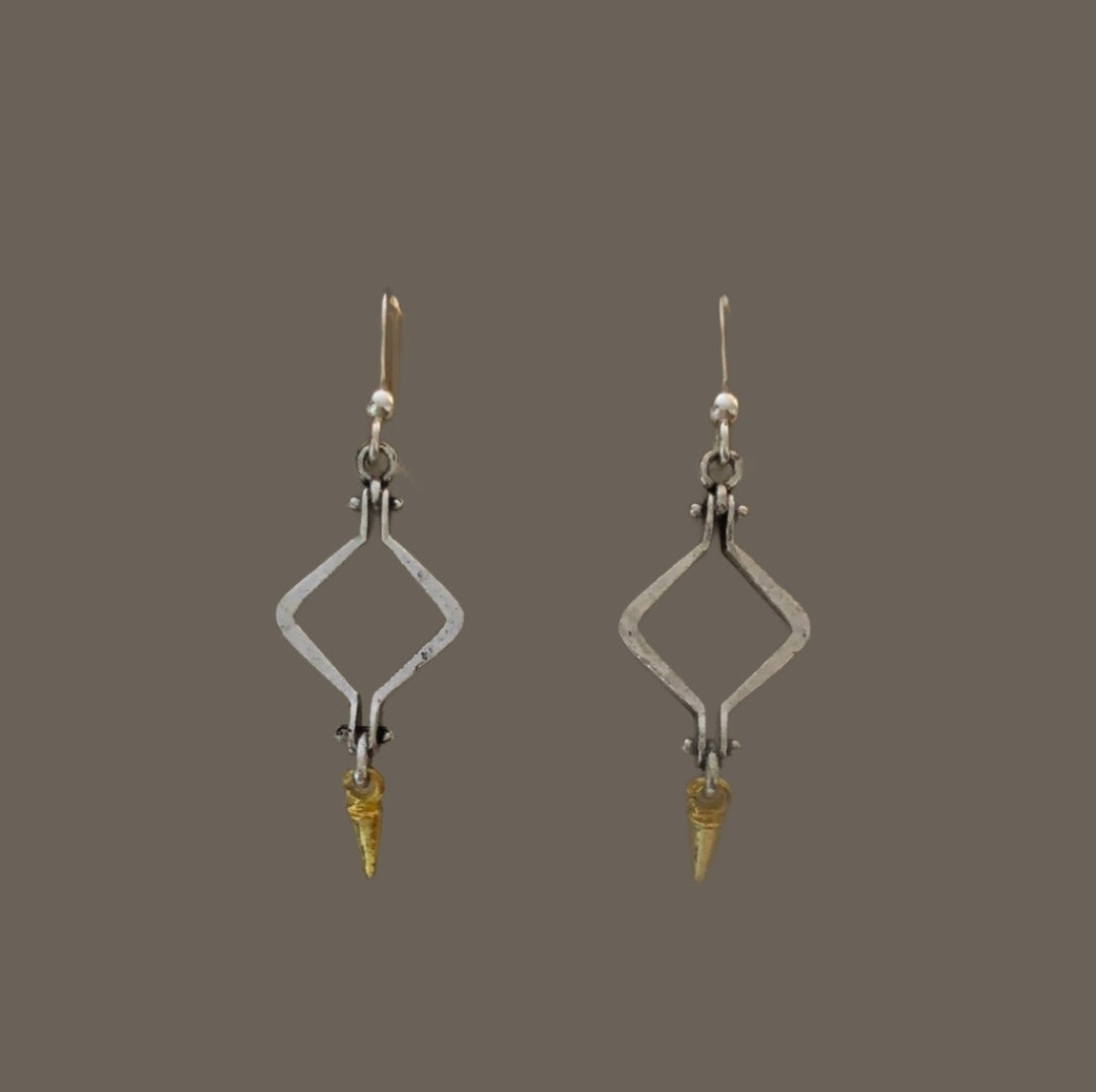 Silver Hinged Diamond Shaped Earrings with Gold Accent - Cheeky Goddess