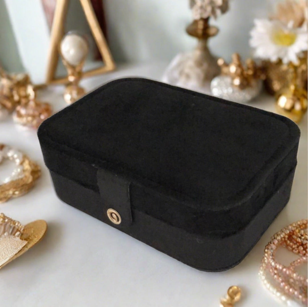 Velvet Jewellery Box - Plain - Black - For Dresser or Travel - Cheeky Goddess