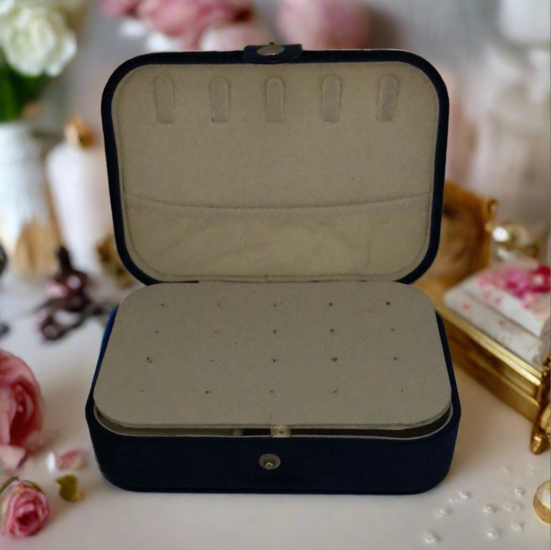 Custom Name Velvet Jewellery Box - Dark Blue - Personalized Gifts for Her - For Dresser or Travel - Cheeky Goddess