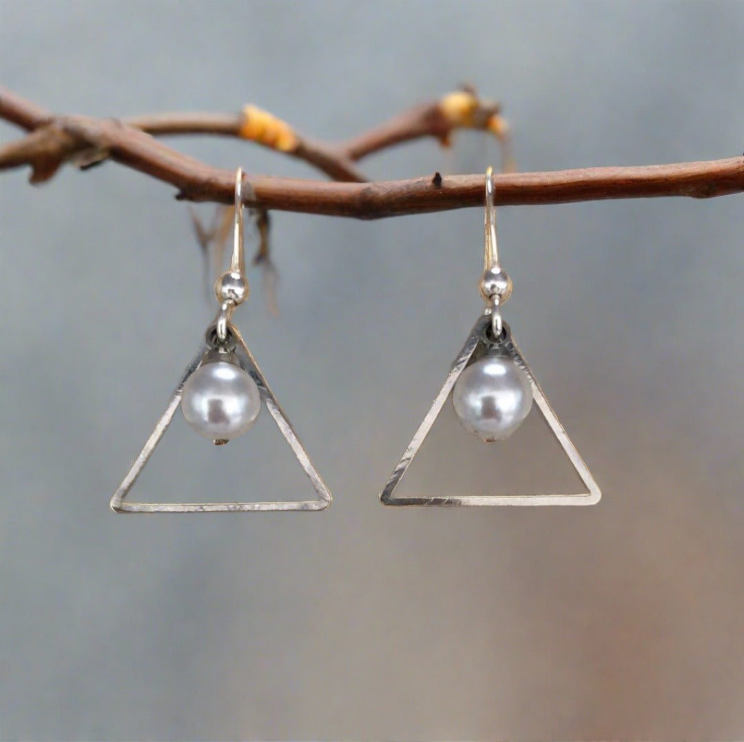 Triangle Drop with Faux Pearl Earrings - Cheeky Goddess