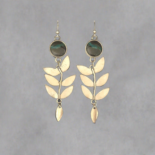 Leaf Stem Drop Earrings with Blueish Accent - Cheeky Goddess