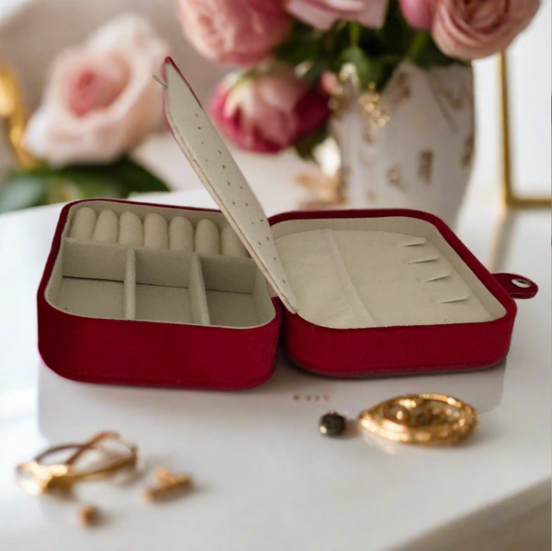 Velvet Jewellery Box - Plain - Red - For Dresser or Travel - Cheeky Goddess