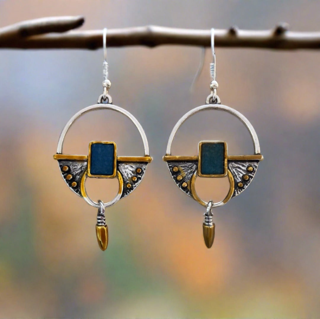 Circular Drop Earrings with Gold and Blue Accents - Cheeky Goddess