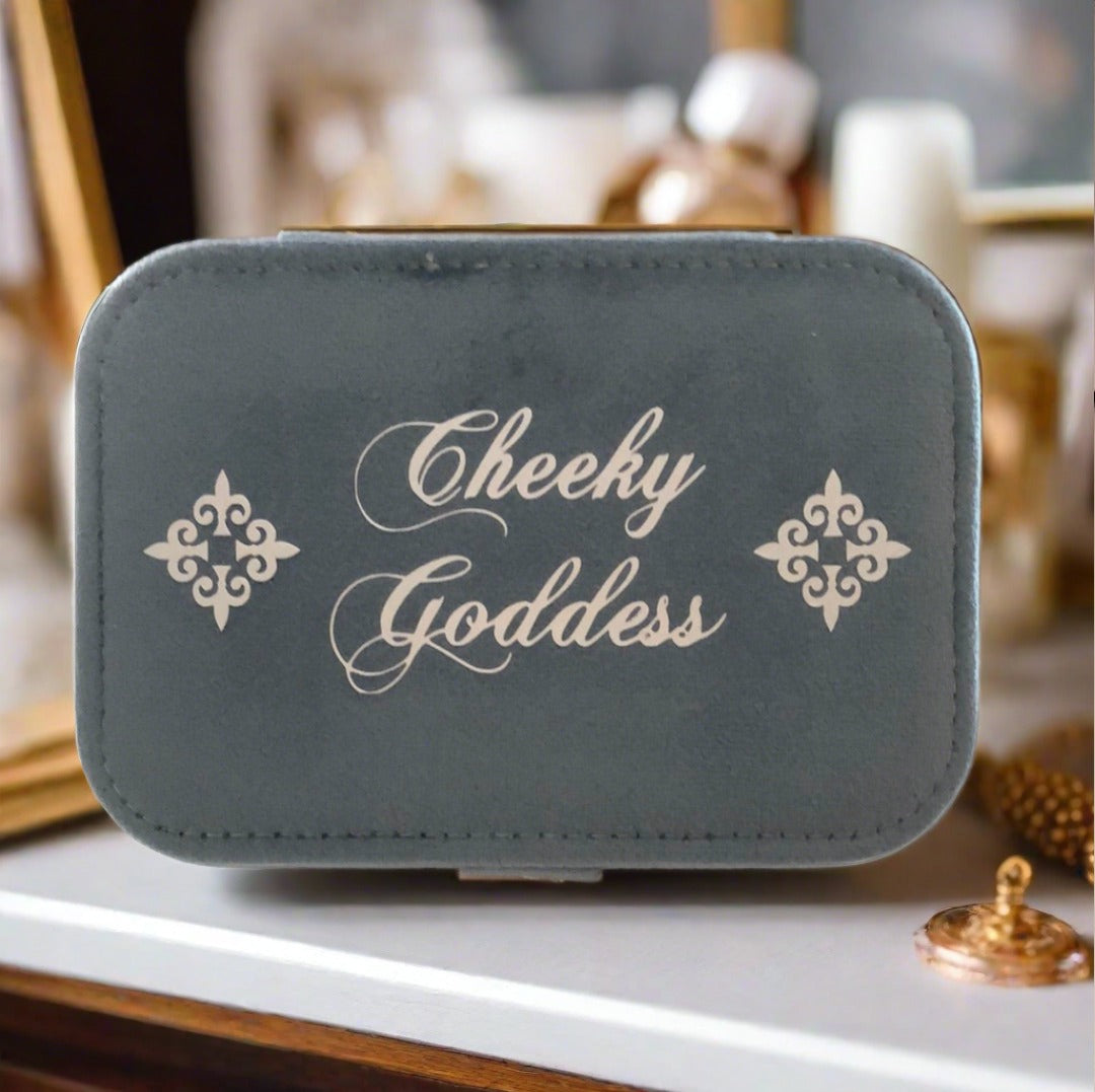 Custom Name Velvet Jewellery Box - Light Blue - Personalized Gifts for Her - For Dresser or Travel - Cheeky Goddess