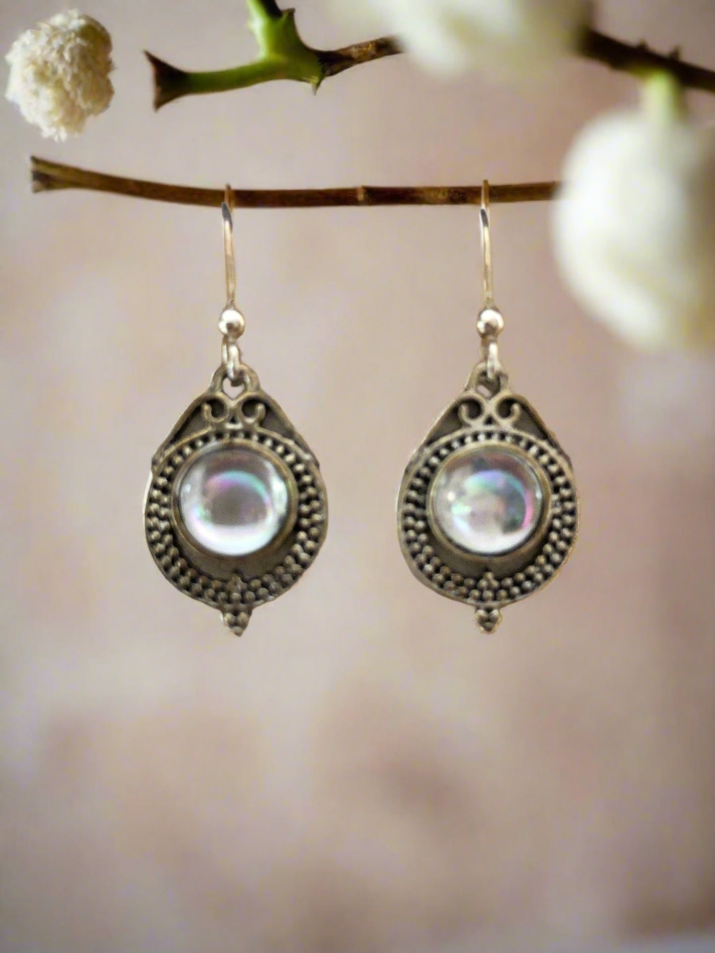 Circle Earring with Clear Moonstone Centre - Cheeky Goddess