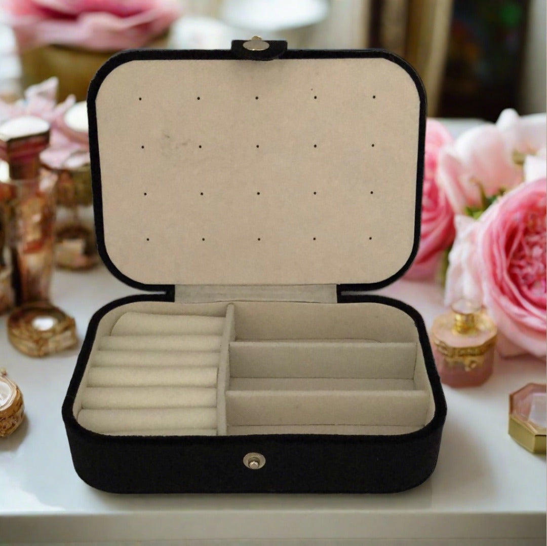 Velvet Jewellery Box - Plain - Black - For Dresser or Travel - Cheeky Goddess